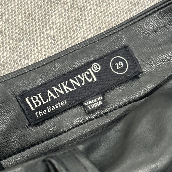 Blank NYC Pants Women 29 Faux Leather Black The Baxter Ribcage Straight Leg Crop - Picture 2 of 11